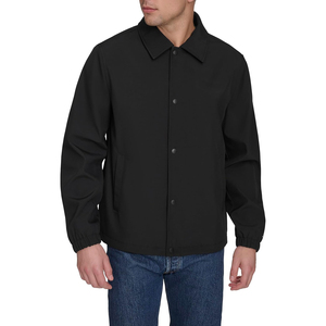Men's Black Windproof Casual Shirt Jacket With Zipper Closure And Button Front Regular Fit Turn-down Collar Polyester Shell - Product Image 2