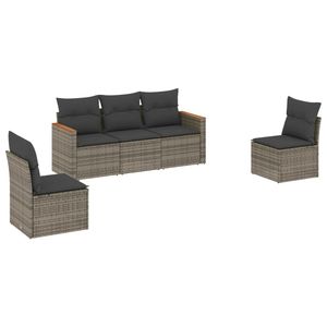 Conjunto de Sofás Modulares de Jardín de 5 Piezas en Ratán Sintético Gris - Product Image 2