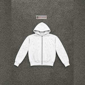 WHITE OVERSIZED ZIP UP HOODIE OVERSIZED CASUAL Casual Cotton French Terry Star Flame Design Pocket Front SOFT FLEECE PREMIUM EVE - Product Image 5