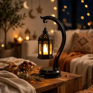 Black Iron Hanging <b>Lantern</b> <b>Candle</b> <b>Holder</b> with Curved Stand Decorative Tealight <b>Lantern</b> for Home Decor Living Room Bedroom Table - Product Image 5