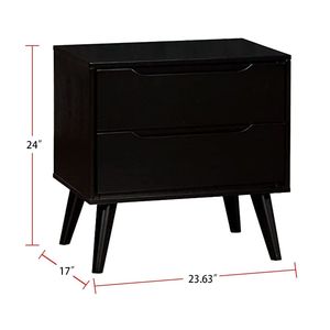Comodino Moderno Stile Mid-Century in Legno Massello Nero con Gambe Affusolate e 2 Cassetti per Camera da Letto - Product Image 6
