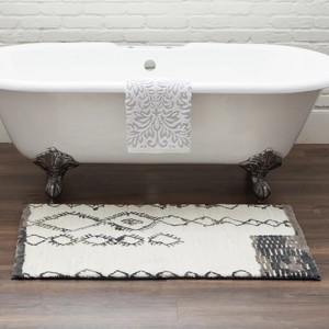 Geometric Pattern Cotton Bath <b>Mat</b> Rectangle Bohemian Style Non-Slip Woven Rug with Embroidery Design for Home Use - Product Image 3