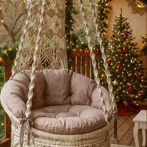 Macrame Swing Chair, Boho Hanging Chair for <b>Indoor</b> Outdoor, Cozy Balcony Swing Seat, Handmade Macrame Furniture - Product Image 1