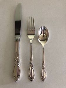 Ensemble de couverts argentés pour dîner de mariage, designs solides, cuillère, fourchette, couteau en métal durable, 3 pièces, acier inoxydable, laiton - Product Image 5