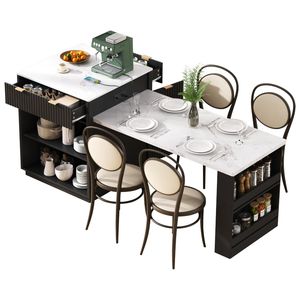 Isola da Cucina Scanalata K K da 209,8 cm con Tavolo da Pranzo Estensibile per 4-6 Persone, Presa di Corrente Inclusa - Carrelli e Accessori da Cucina - Product Image 3