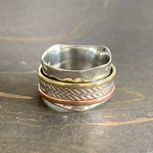 Wide Band <b>Spinner</b> <b>Ring</b> Rotating Sterling Silver Handmade Anxiety Fidget <b>Ring</b> Unisex Design - Product Image 4