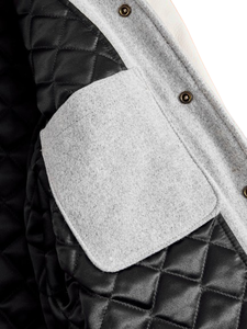 OEM New Fashion Mens Custom Fleece Varsity Baseball <b>Jacket</b> Stand Collar Appliques Button up Stripe Rib Trims Plus Size - Product Image 2