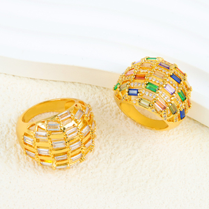Bohemia Style Fashion <b>Gold</b> Plated <b>Ring</b> 21k <b>Gold</b> Color Zircon Dubai <b>Cocktail</b> <b>Rings</b> for Women Wedding Party Jewelry - Product Image 3