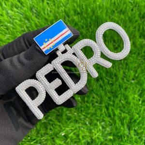 Pendentif drapeau national en argent 925 plaqué or, personnalisé avec lettres en blocs glacés, nom, émail foncé brillant, moissanite VVS, hip hop, fête - Product Image 5