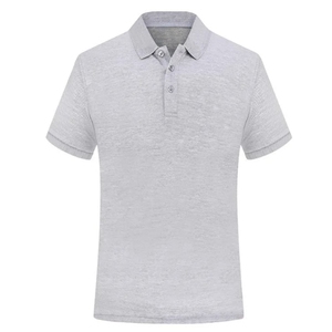 Polo en coton gris à manches courtes pour homme, décontracté, couleur unie, tricoté, respirant, coupe classique, avec boutons - Product Image 1