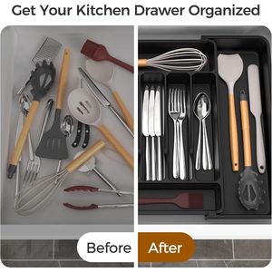 Organizzatore per posate da cucina espandibile extra large, senza BPA, per alimenti, in argento, per cassetti e utensili - Product Image 2