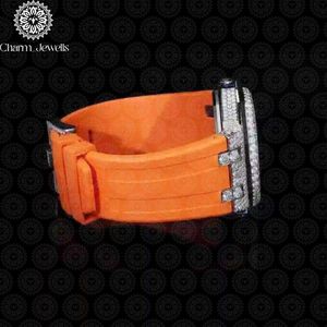 Charm_Jewells Montre de sport en silicone orange, boîtier en acier inoxydable, mouvement à quartz, fermoir à boucle, bracelet de 24 mm, unisexe - Product Image 2