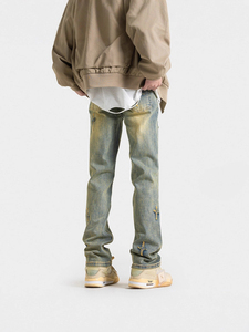 Jeans de Mezclilla de Pierna Recta para Hombre, Corte Slim, Lavado a la Piedra, Diseño de Cruz Bordada, Estilo Urbano, Otoño, Algodón de Peso Medio - Product Image 2