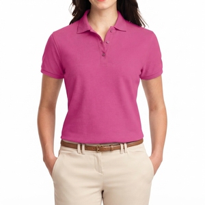 Polo de Manga Corta Rosa para Mujer, Color Sólido, Algodón Piqué, Estilo Casual con Botones, Corte Regular - Product Image 5