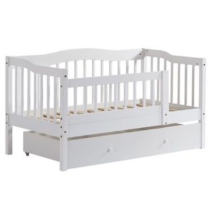 Cama Infantil FCH de Pino Pintado en Blanco con Cajón Inferior y Diseño de Barandilla Lateral Vertical, Muebles para Niños - Product Image 3