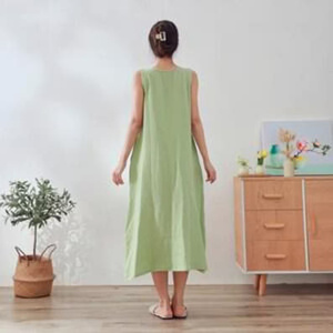 Vestido Midi de Verano 100% Algodón Vintage con Cintura Alta, Manga Campana, Transpirable, Cuello en V, Lazo y Silueta en A, de Gasa Suave y Ligera - Product Image 3