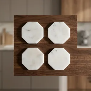 Premium Marble Coasters <b>Set</b> <b>Waterproof</b> Heat Resistant Stone Coasters for Coffee Cups Glasses Home Kitchen Use - Product Image 3