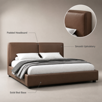 Base de Cama Contemporánea de Cuero con Cabecera Tapizada de Perfil Bajo, Cama con Plataforma, Múltiples Opciones de Color