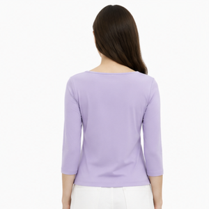 Camiseta de Manga 3/4 para Mujer, de Algodón Orgánico, Color Marrón Sólido, Cuello Redondo, 100% Algodón Orgánico de Lujo, Ecológica - Product Image 4