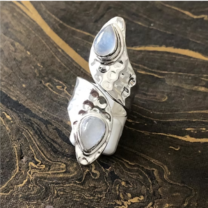 Adjustable <b>Moonstone</b> <b>Ring</b> in Sterling Silver 925 Double Gemstone Jewelry Everyday Wear - Product Image 3