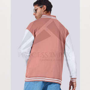 Veste de sport rose pour homme, couleur unie, col rabattu, fermeture à boutons, polyester et coton, vêtement décontracté pour l'automne - Product Image 4