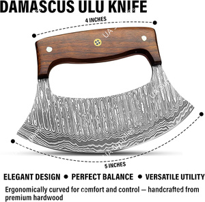 Ensemble de planches à découper et couteaux Ulu style Alaskan en acier Damas et bois, vente en gros, MOQ 2 pièces, personnalisable, OEM/OBM, haute qualité - Product Image 4