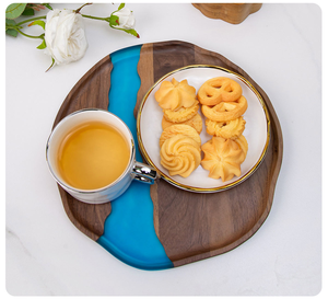 Most Popular Customized Black Walnut <b>Tray</b> Solid Wood Resin <b>Tea</b> <b>Tray</b> Luxury Dim Sum Dessert Food Serving <b>Tray</b> - Product Image 5