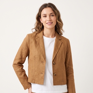 Women's Summer Cropped Genuine <b>Leather</b> Button <b>Blazer</b> <b>Jacket</b> Lightweight Casual OEM ODM Wholesale Factory Private Label Low MOQ - Product Image 1