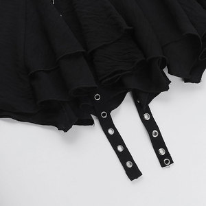 New Arrival Gothic Punk Black A-Line <b>Mini</b> Skirt with Eyelet Belt Straps Asymmetrical Irregular Hem Skirt for Women's - Product Image 3
