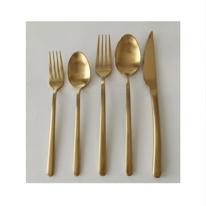 Juego de cubiertos de latón metálico de lujo, moderno, en acabado dorado mate, juego de cubiertos para cenar, cuchillo, tenedor, cuchara, vajilla para el hogar y restaurantes. - Product Image 3