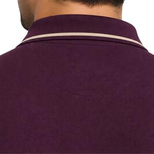 Premium <b>Maroon</b> Mens Polo Shirt With Contrast Collar Sleeve Stripe Custom Logo Embroidery Casual Business Golf Wear Short Sleeve - Product Image 6