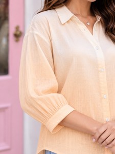 <b>Women's</b> <b>Linen</b> Button Down Shirt Three Quarter Sleeve Turn-down Collar Casual Loose Fit Solid Color Spring Summer <b>Top</b> - Product Image 5