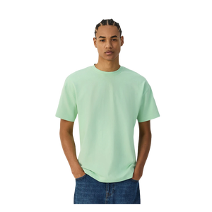 T-shirt en coton à manches courtes et col rond vert clair pour homme, coupe classique, couleur unie, style décontracté, tissu jersey tricoté - Product Image 2