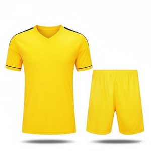 Maillot de football jaune à col en V et manches courtes pour homme, en polyester respirant, tenue de sport toutes saisons, design uni - Product Image 1