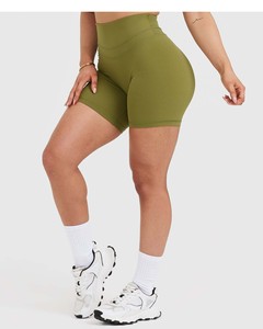 Shorts unisexe vert olive personnalisés, taille haute, pour femme, avec ceinture compressive et performance anti-transpiration - Product Image 4