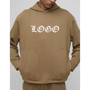 เสื้อฮู้ดผู้ชายสีกากี ทรงโอเวอร์ไซส์ ผ้าฝ้าย 100% เฟรนช์เทอร์รี่ สวมใส่สบาย มีกระเป๋าหน้า พิมพ์ลายโลโก้ เหมาะสำหรับใส่ในฤดูใบไม้ร่วง - Product Image 3