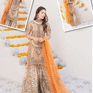 2021 vente chaude pakistanais indien mariée Lehenga Gharara pantalon sur mesure Salwar Kameez robe Viscose soie coton pour les fêtes - Product Image 1