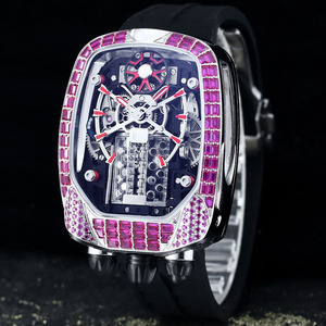 Cool, Exquisite and Luxurious Colored <b>Diamond</b>-encrusted Bezel Casual Business Tourbillon Automatic Mechanical Men's <b>Watch</b> - Product Image 3