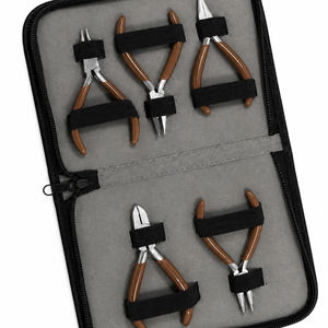 Jewelry <b>Pliers</b> <b>Set</b> 5Pcs Stainless Steel Tools For DIY Jewelry Making With Brown Handles In Carry Case - Product Image 3