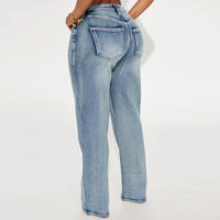 Pantalon en jean taille haute à jambe large, bleu délavé moyen, coupe ample, longueur intégrale, en coton, style décontracté, fermeture boutonnée, décoration à sequins
