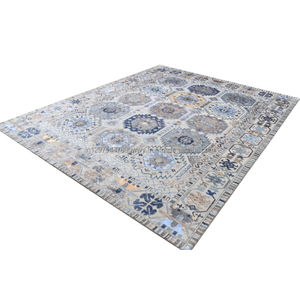 Ensemble de tapis noués à la main en laine et soie de luxe Qualité supérieure Conception géométrique classique Technique de pile coupée pour porte de bureau de prière - Product Image 4