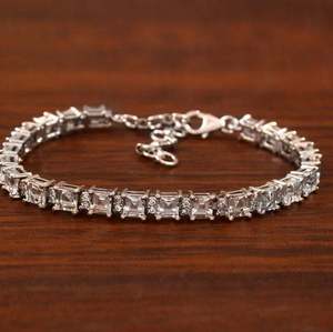 RAMDUT IMPEX Unisex 925 Silver Tennis Bracelet Princess Cut Moissanite Channel Setting Trendy Classic Wedding Anniversary - Product Image 3
