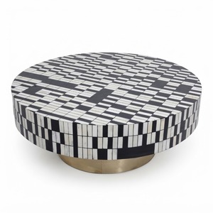 Table basse rectangulaire en os incrusté gris avec motif floral marocain, fabriquée sur mesure en résine, pour salon - Product Image 2