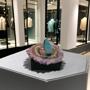 925 Sterling Silver <b>Engagement</b> & Wedding <b>Rings</b> for Women Fine Jewelry with Larimar Gemstone & Diamond <b>Opal</b> Bezel Setting Inlay - Product Image 6