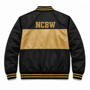 Custom NCBW Sorority Racing jacket breathable embroidered logo black and gold Racing Style for female with polyester lining - Product Image 2