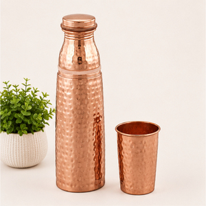 Pure Hammered <b>Copper</b> Water <b>Bottle</b> 1000ml with Ayurvedic Health Benefits Eco-Friendly <b>Drinking</b> Vessel for Yoga Office & Travel - Product Image 4