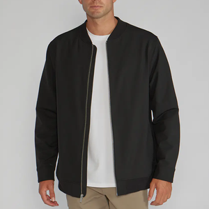 Blouson bomber noir pour homme, col montant, fermeture éclair, coupe décontractée, vêtement d'automne, matière en polyester tricoté polaire - Product Image 3
