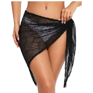 Jupe de plage transparente pour femme, paréo en maille avec sequins, idéal pour maillot de bain - Product Image 1