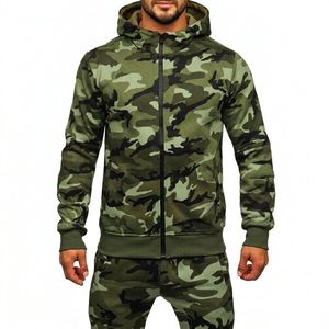 Conjunto Deportivo Personalizado para Hombre, Camuflaje en Tonos Grises, Sudadera con Capucha y Cierre Completo, Pantalones Deportivos, 2 Piezas - Product Image 2