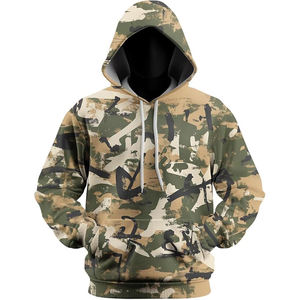 Sudadera con Capucha Camuflada para Hombre, Mezcla de Algodón y Poliéster, Efecto Marmoleado, Capucha con Cordón, Forro Polar, Bolsillos, Estilo Vintage - Product Image 1